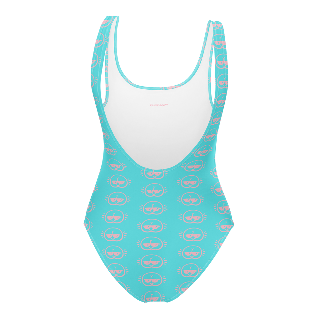 Turquoise FaceBum Pattern One-Piece Swimsuit