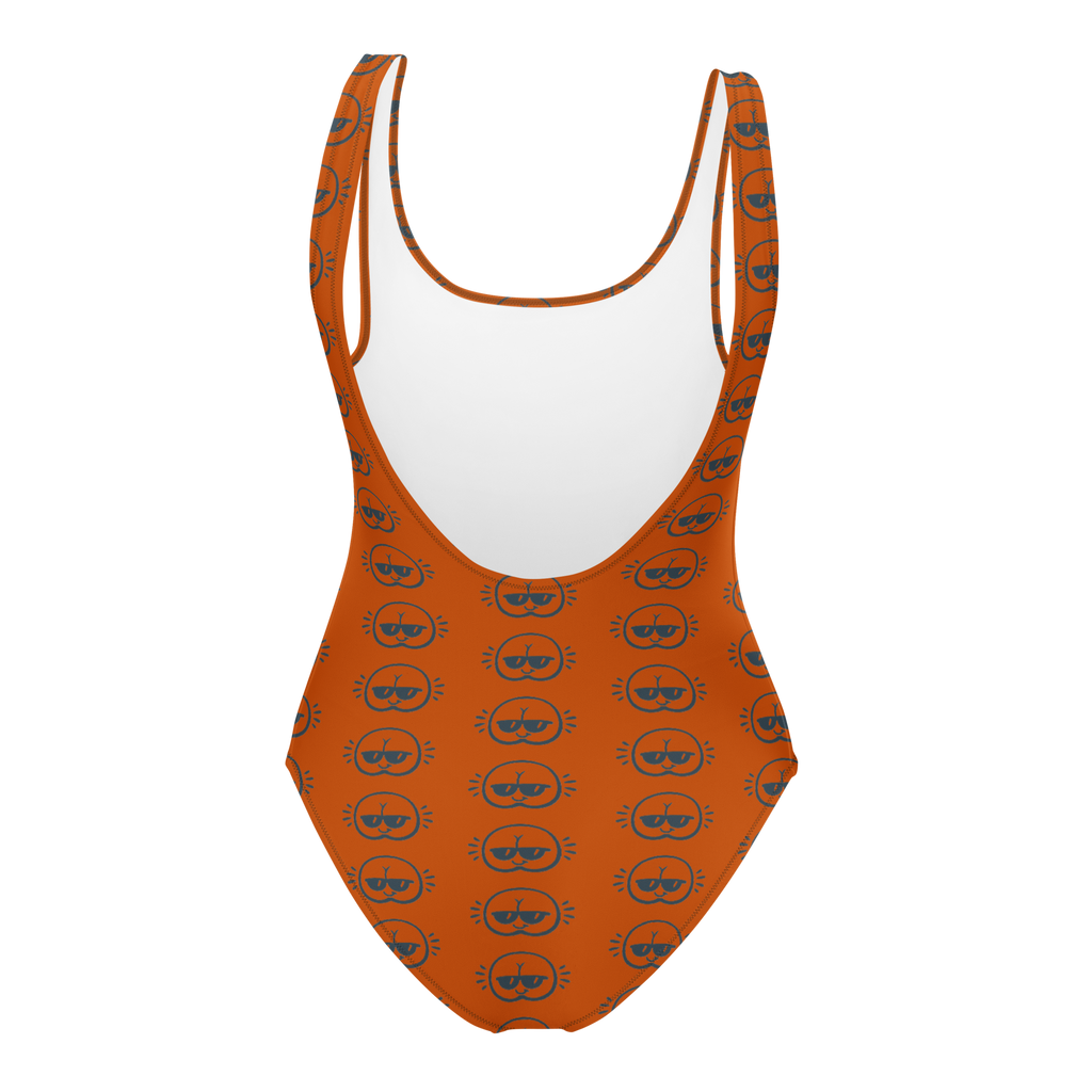 Orange FaceBum Pattern One-Piece Swimsuit