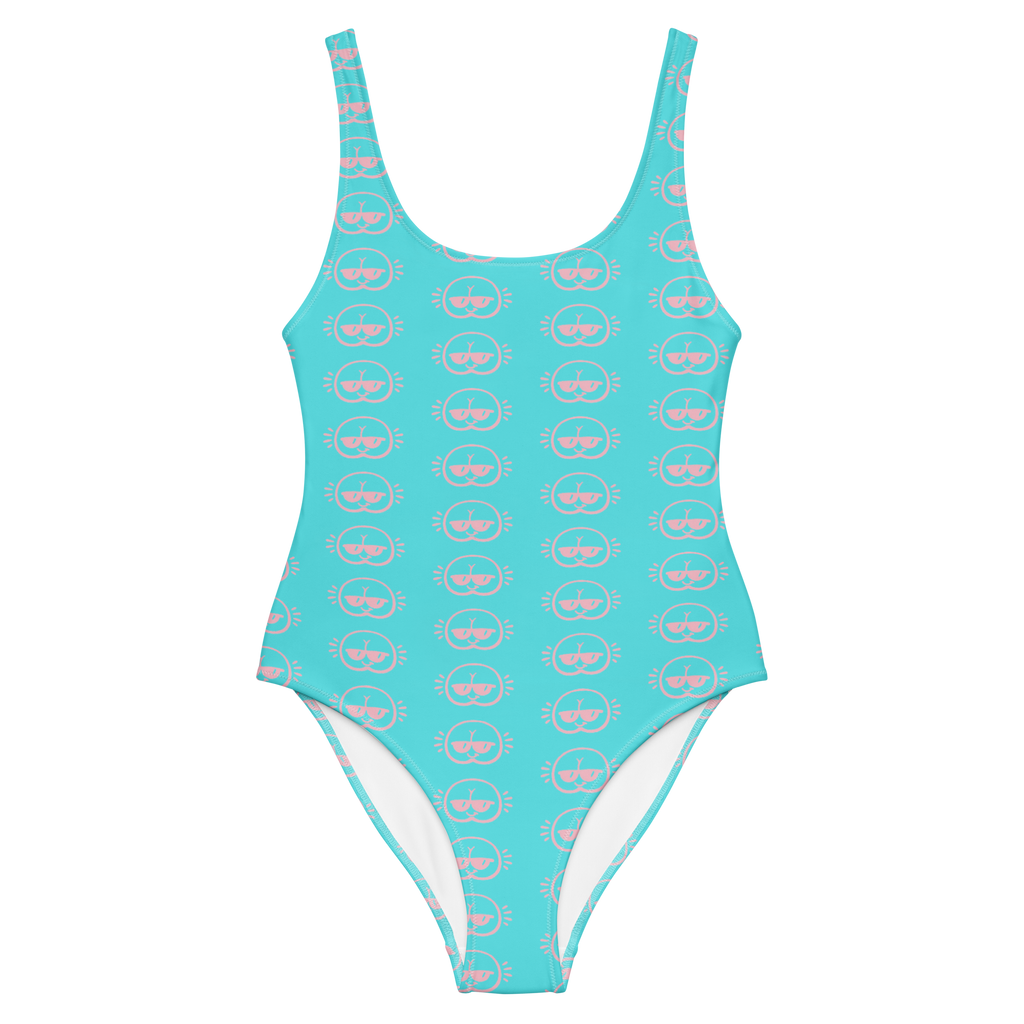Turquoise FaceBum Pattern One-Piece Swimsuit
