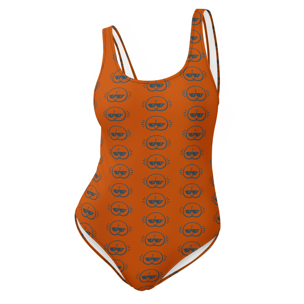Orange FaceBum Pattern One-Piece Swimsuit