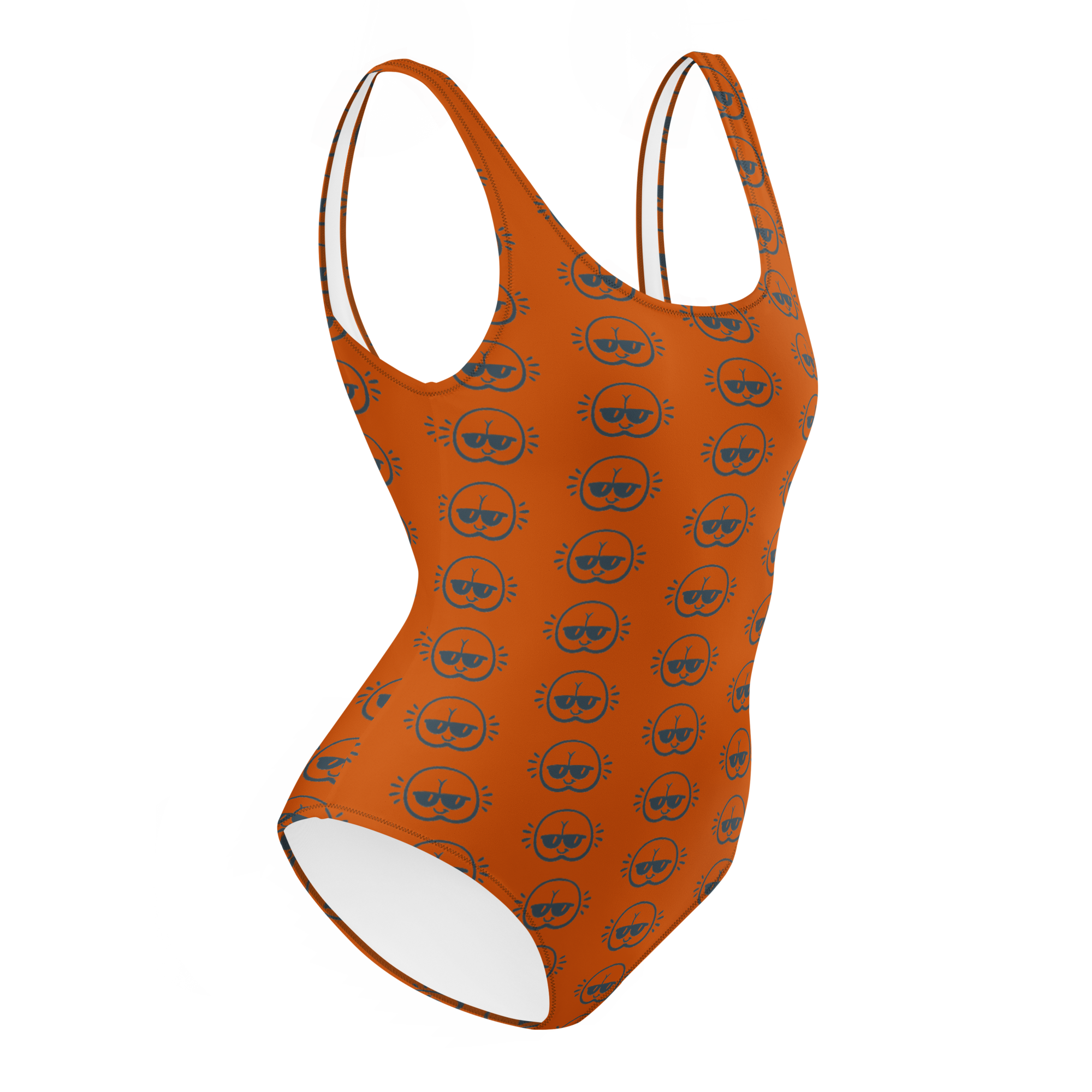 Orange FaceBum Pattern One-Piece Swimsuit