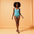 Turquoise FaceBum Pattern One-Piece Swimsuit