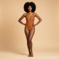 Orange FaceBum Pattern One-Piece Swimsuit